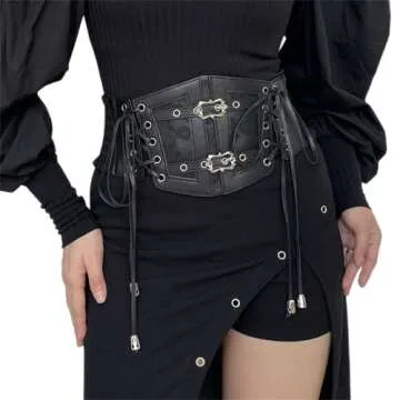 Sup-Coente Goth Black Wide Waist Belt for Women - Stylish Leather Stretch Corset
