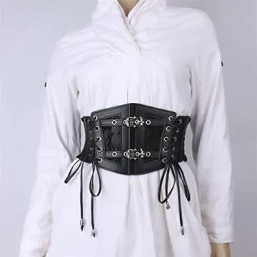 Sup-Coente Goth Black Wide Waist Belt for Women Stylish Fashion