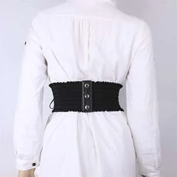 Sup-Coente Goth Black Wide Waist Belt for Women Stylish Fashion