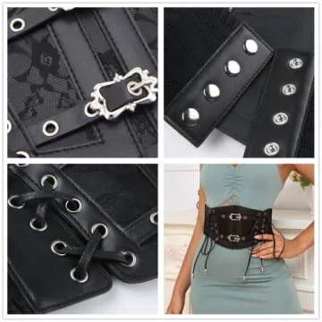 Sup-Coente Goth Black Wide Waist Belt for Women Stylish Fashion