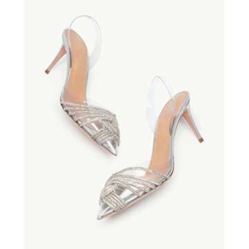 Ancomafio Women's Clear Heels Sandals Rhinestones Slingback Pumps Pointed Toe High Heel Sandal Transparent Heels Wedding