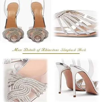 Ancomafio Women's Clear Heels Sandals Rhinestones Slingback Pumps Pointed Toe High Heel Sandal Transparent Heels Wedding