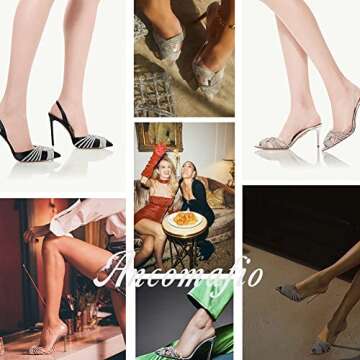 Ancomafio Women's Clear Heels Sandals Rhinestones Slingback Pumps Pointed Toe High Heel Sandal Transparent Heels Wedding