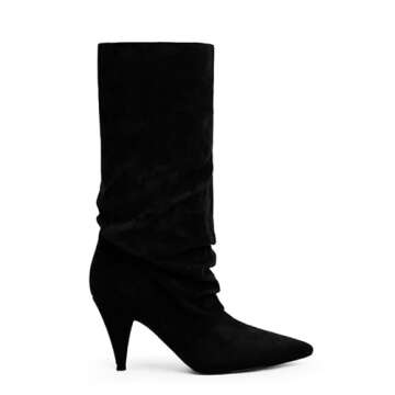 Chic Modatope Black Suede Slouchy Mid Calf Boots for Women - Size 8.5