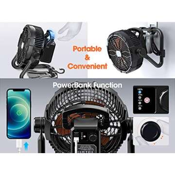 Camping Fan with LED Lantern - Rechargeable & Portable