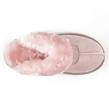 CLPP'LI Womens Slip on Faux Fur Warm Winter Mules Fluffy Suede Comfy Slippers-Pink-8