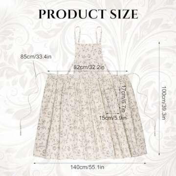 XLSXEXCL Floral Aprons for Women, Vintage Printed Pinafore Apron Dress, Cute Pinafore Apron, Cross Back Apron with Pockets, Kitchen Cooking Gardening Aprons Gifts for Mom Wife Sister (Beige)