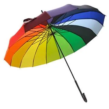 Outgeek Umbrella Retro Pagoda Umbrella Parasol Umbrella Sun Umbrella UV Protection Umbrella Retro with Hook Handle (Rainbow)