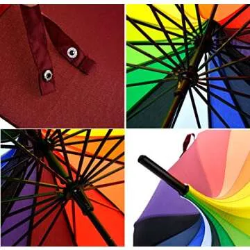 Outgeek Umbrella Retro Pagoda Umbrella Parasol Umbrella Sun Umbrella UV Protection Umbrella Retro with Hook Handle (Rainbow)