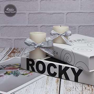 Ribbli Gray and White Gingham Ribbon,100% Polyester Woven Edge,3/8 Inch x 10 Yard,Plaid Ribbon Use for Gift Wrapping,Party Decoration