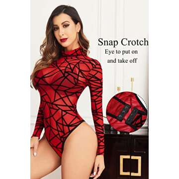Avidlove Bodysuits for Going Out Women Long Sleeve Tops Lace Mesh Geo Print Shirt Party Night Outfit...