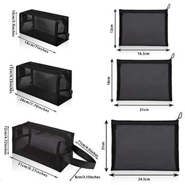 6 Pieces Mesh Cosmetic Bags,Mesh Makeup Bag,Portable Black Mesh Zipper Pouch,Mesh Makeup Pouch with ...