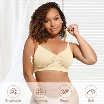 Bras for Women Wireless Seamless Comfortable Stretch No Underwire T Shirt Bra for Sleeping Beige XX-...