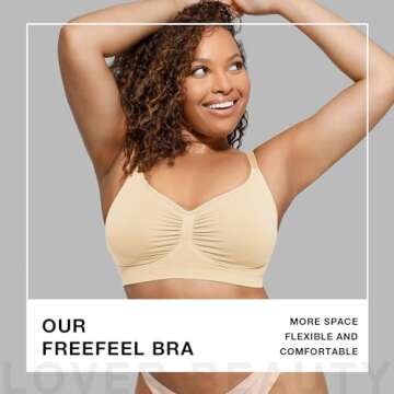 Bras for Women Wireless Seamless Comfortable Stretch No Underwire T Shirt Bra for Sleeping Beige XX-Large