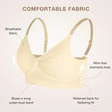 Bras for Women Wireless Seamless Comfortable Stretch No Underwire T Shirt Bra for Sleeping Beige XX-Large