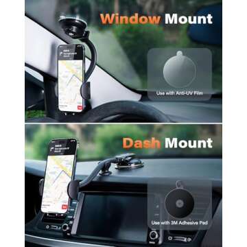 APPS2Car Cell Phone Holder for Car Dashboard Windshield Phone Mount for Car Long Arm Car Phone Holder Mount Strong Suction Cup Anti-Shake Stabilizer Compatible for iPhone, Samsung, All Smartphones