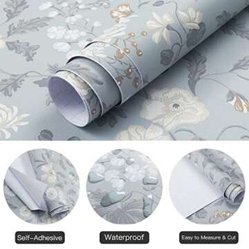 HeloHo 15.35" X 394" Vintage Floral Wallpaper for Bedroom Peel and Stick Self Adhesive Removable Wal...