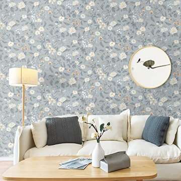HeloHo 15.35" X 394" Vintage Floral Wallpaper for Bedroom Peel and Stick Self Adhesive Removable Wallpaper Waterproof Contact Paper for Living Room Bedroom Decor