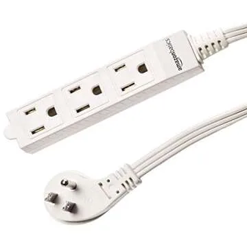 Amazon Basics 3-Foot 3-Prong Indoor Rectangle Extension Cord Power Strip, Flat Plug, Grounded 13 Amps, 1625 Watts, 125 VAC, 2-Pack, White