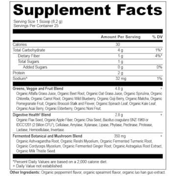 Ancient Nutrition SuperGreens Powder with Probiotics, Organic Peppermint Flavor Greens, Made from Re...