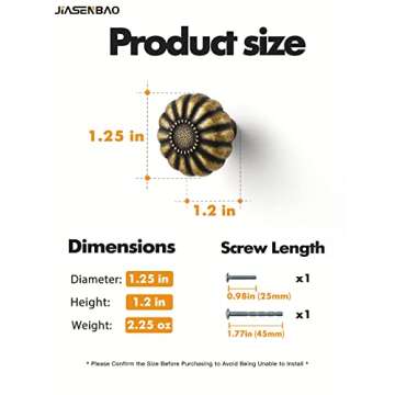 JIASENBAO Antique Brass Cabinet Knobs 10 Pack Vintage Retro Drawer Pulls Kitchen Cupboard Bathroom D...