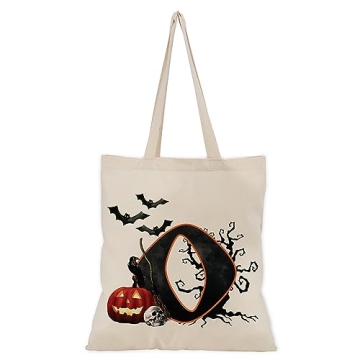 Halloween Initial Tote Bags for Kids and Adults - Fun Trick or Treat Bags