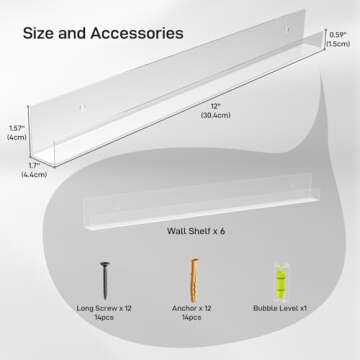 Bigantss Clear Acrylic Vinyl Record Floating Shelves, 6 Pack