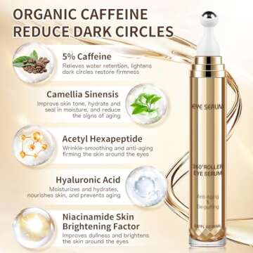 Caffeine Eye Cream, Under Eye Cream for Dark Circles and Puffiness Eye Care Eye Serum Anti Aging wit...