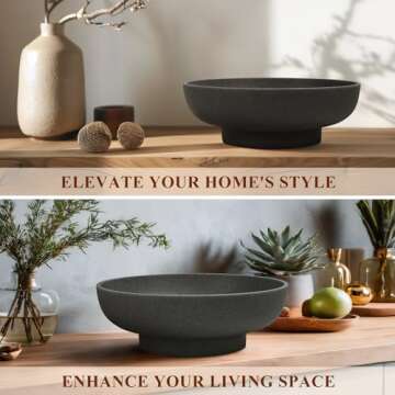 YMXYJM Large Decorative Resin Bowl, Modern Handicraft Bowls for Home Decor, Decorative Fruit Bowl for Kitchen Counter, Stylish Key Bowl for Entry Table, Artificial Stone Black