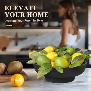 YMXYJM Large Decorative Resin Bowl, Modern Handicraft Bowls for Home Decor, Decorative Fruit Bowl for Kitchen Counter, Stylish Key Bowl for Entry Table, Artificial Stone Black