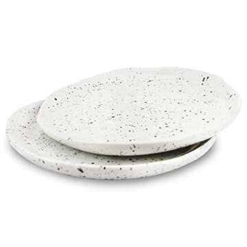 roro 7 Inch Ceramic Stoneware Spotted Speckled Glossy White with Black Appetizer dishes | Salad Plates, Set of 2