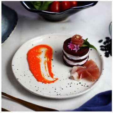 roro 7 Inch Ceramic Stoneware Spotted Speckled Glossy White with Black Appetizer dishes | Salad Plates, Set of 2