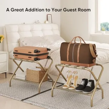 Smart FENDEE Gold Luggage Rack - Easy Assembly & Stylish Storage
