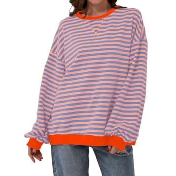 Labolliy Women Striped Oversized Sweatshirt Color Block Crew Neck Long Sleeve Shirt Casual Pullover ...