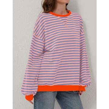Labolliy Women Striped Oversized Sweatshirt Color Block Crew Neck Long Sleeve Shirt Casual Pullover Top Fall Y2K Clothes Pink Blue