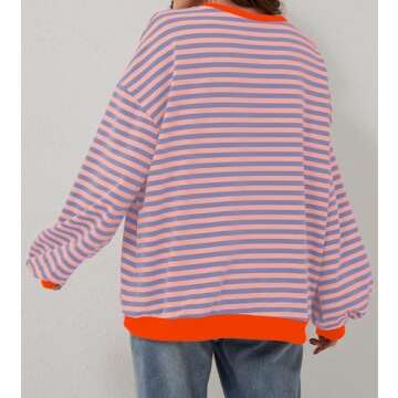 Labolliy Women Striped Oversized Sweatshirt Color Block Crew Neck Long Sleeve Shirt Casual Pullover Top Fall Y2K Clothes Pink Blue