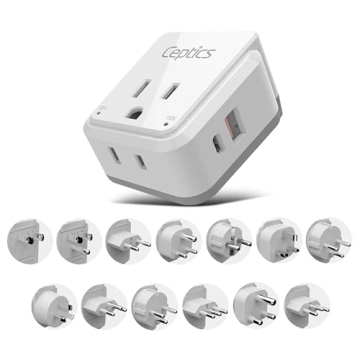 Ceptics World Travel Adapter Kit: 20W PD & QC, Safe Dual USB & USB-C, Compact for Global Use