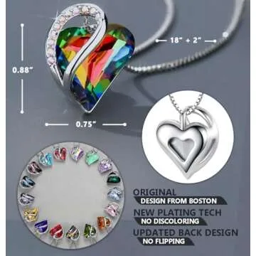 Leafael Necklaces for Women, Infinity Love Heart Pendant with Rainbow Black Healing Crystal for Protection, Silver Plated 18 plus 2 inch Chain, Jewelry Birthday Gifts for Wife