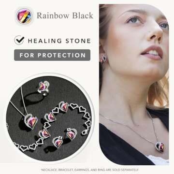 Leafael Necklaces for Women, Infinity Love Heart Pendant with Rainbow Black Healing Crystal for Protection, Silver Plated 18 plus 2 inch Chain, Jewelry Birthday Gifts for Wife