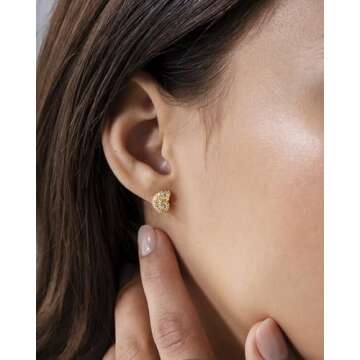 PAVOI 14K Yellow Gold Plated Sterling Silver Posts Conch Seashell Stud Earrings for Women | Cubic Zirconia Statement Earring Pair