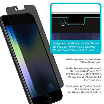 Tech Armor Privacy Ballistic Glass Screen Protector Designed for Apple NEW iPhone SE 3 (2022), iPhone SE 2 (2020), 6, 6s, 7 and 8 (4.7 Inch) 1 Pack Tempered Glass