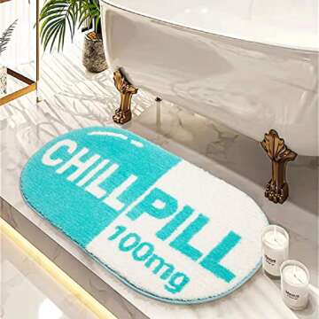 RORA Funny Cute Chill Pill Bath Mat Small Blue Bathroom Rugs Preppy Bathroom Decor Aesthetic Bath Ru...