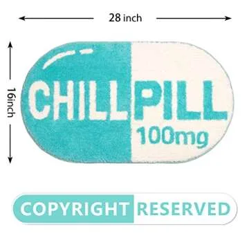 RORA Funny Cute Chill Pill Bath Mat Small Blue Bathroom Rugs Preppy Bathroom Decor Aesthetic Bath Rug Non Slip Washable Water Absorbent