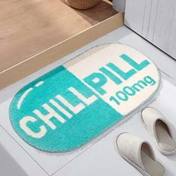 RORA Funny Cute Chill Pill Bath Mat Small Blue Bathroom Rugs Preppy Bathroom Decor Aesthetic Bath Rug Non Slip Washable Water Absorbent