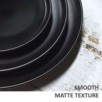 Monamour 10 Inch Matte Porcelain Dinner Plate, Elegant Round Ceramic Serving Plate for Steak, Salad, Pasta, Pizza, Set of 3 (Black)