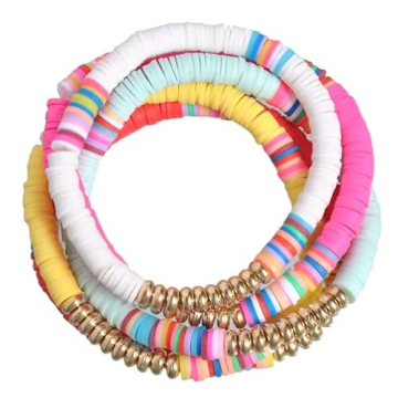 5pcs Rainbow Clay Bracelets - Handmade Boho Beaded Jewelry for Women
