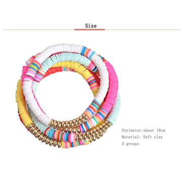 Handmade Rainbow Clay Boho Bracelets for Women - 5pcs Set