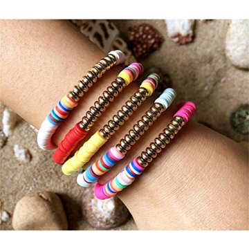 Handmade Rainbow Clay Boho Bracelets for Women - 5pcs Set