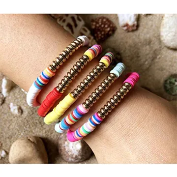 Handmade Rainbow Clay Boho Bracelets for Women - 5pcs Set
