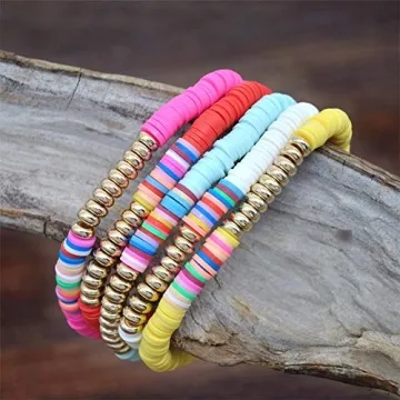 Handmade Rainbow Clay Boho Bracelets for Women - 5pcs Set